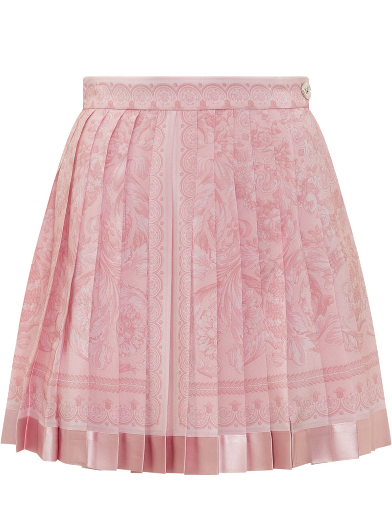 Versace Pleated Silk Miniskirt With Baroque Print - Women