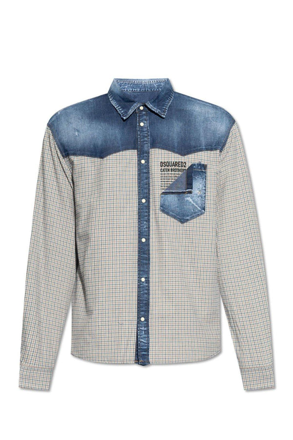 Dsquared2 Checked Panelled Buttoned Denim Shirt - Men