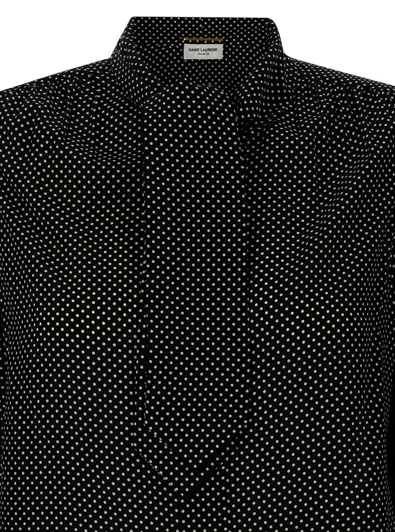 Saint Laurent Black Lavalliére Neck Polka-dot Motif Blouse In Silk Satin Woman - Women