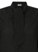 Saint Laurent Black Lavalli Neck Polka-dot Motif Blouse In Silk Satin Woman - Women