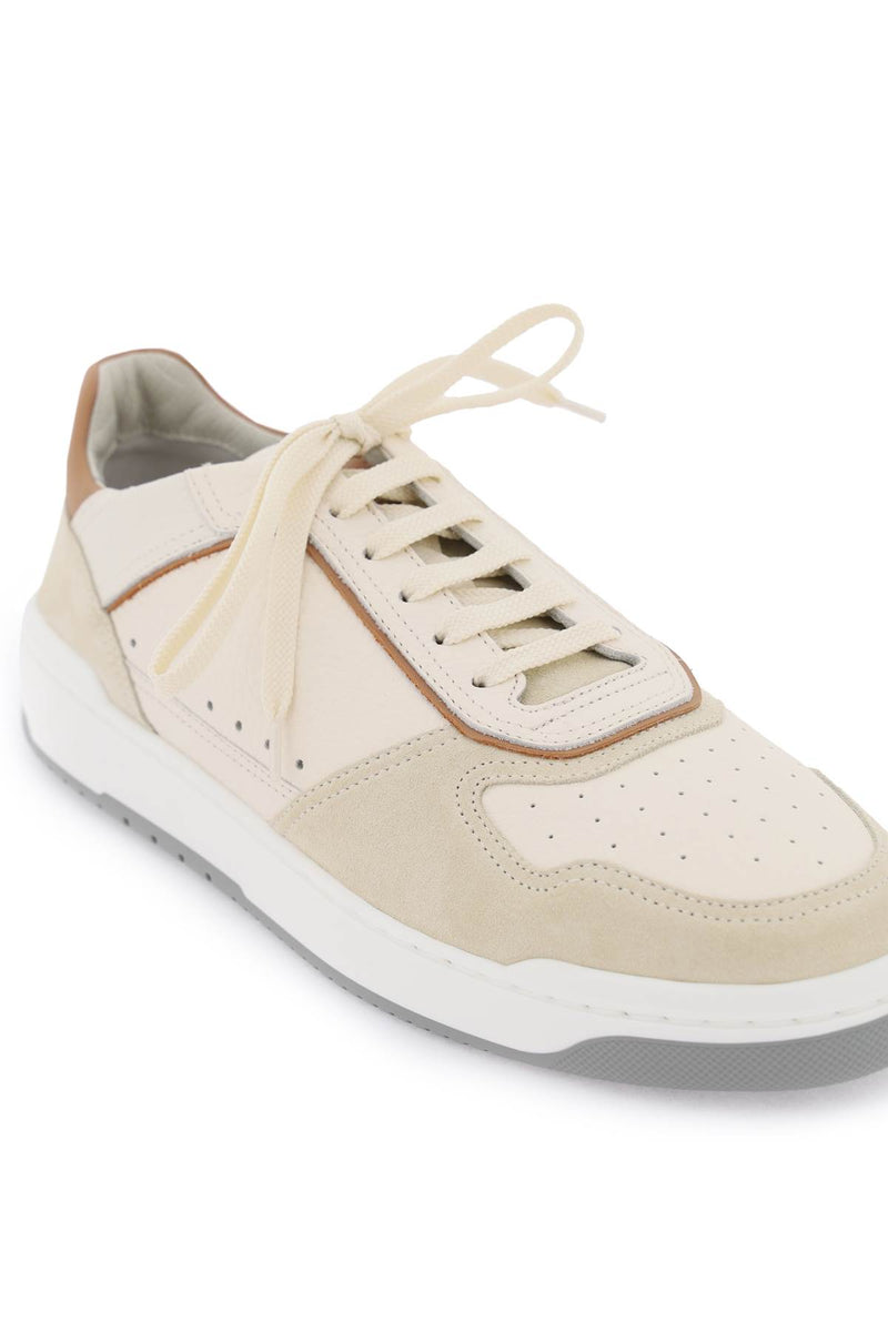 Brunello Cucinelli Basket Trainers In Grained Calfskin And Washed Suede - Men