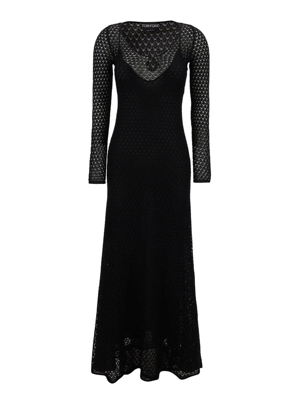 Tom Ford Black Crochet Weave Long Dress In Viscose Woman - Women