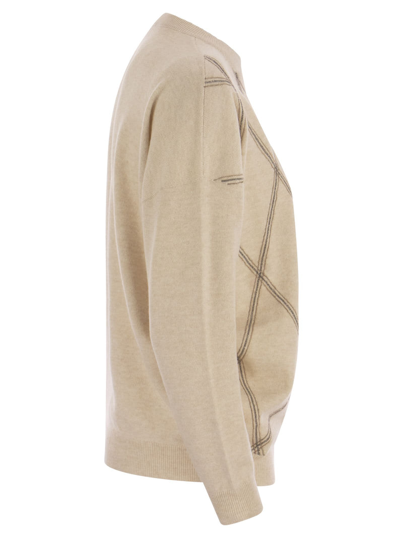 Brunello Cucinelli Crew-neck Sweater In Virgin Wool, Cashmere And Silk - Women