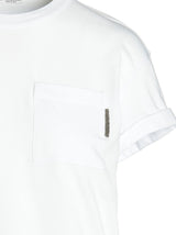 Brunello Cucinelli Crewneck T-shirt With Patch Pocket And Monile Detail In Stretch Cotton - Women