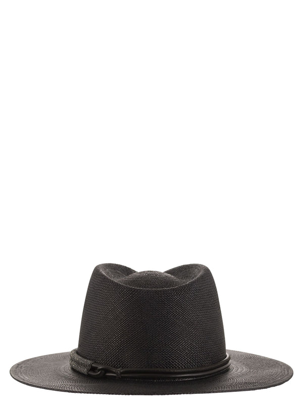 Brunello Cucinelli Straw Fedora With Leather Band And Necklace - Women