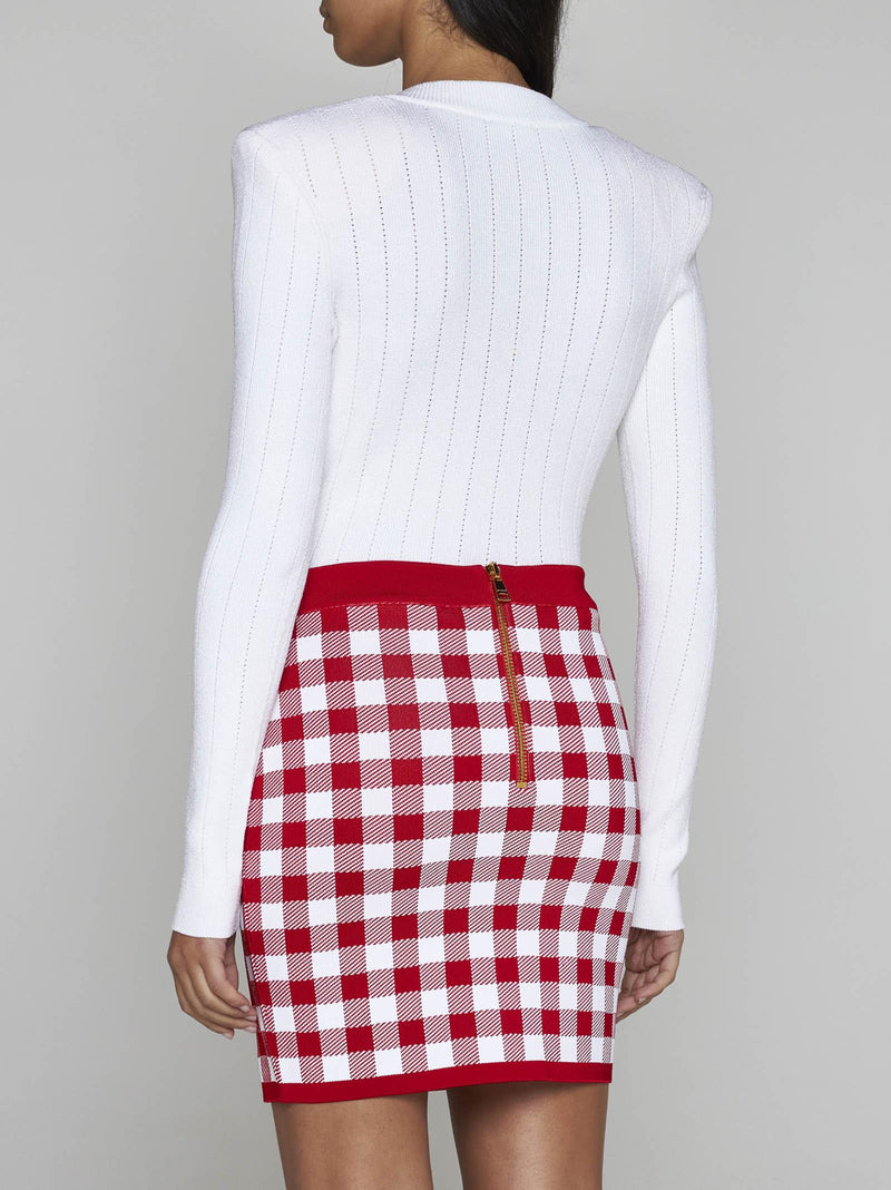 Balmain Vichy Viscose-blend Knit Miniskirt - Women