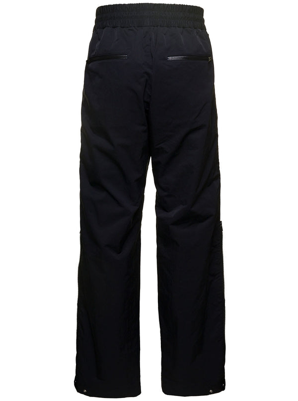 Bottega Veneta Black Oversize Pants With Elastic Drawstring And Blu Details In Nylon Man - Men