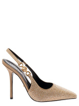 Versace medusa 95 Gold-colored Slingback Pumps With All-over Crystals In Satin Woman - Women - Piano Luigi