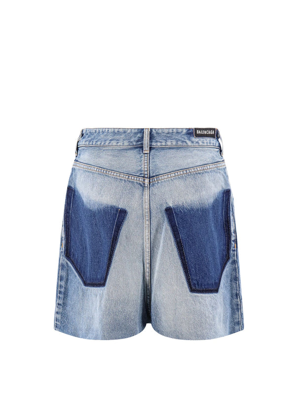 Balenciaga Light Blue Mini-skirt With Patch Pockets And Raw Edge In Cotton Denim Woman - Women