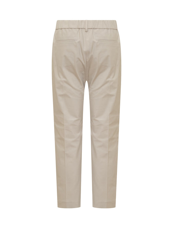 Brunello Cucinelli Stretch Cotton Trousers With Elastic Waistband And Small Pleats On The Front - Women