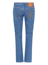 Versace Blue Fitted Jeans With Logo Embroidered And Botton In Cotton Blend Denim Woman - Men