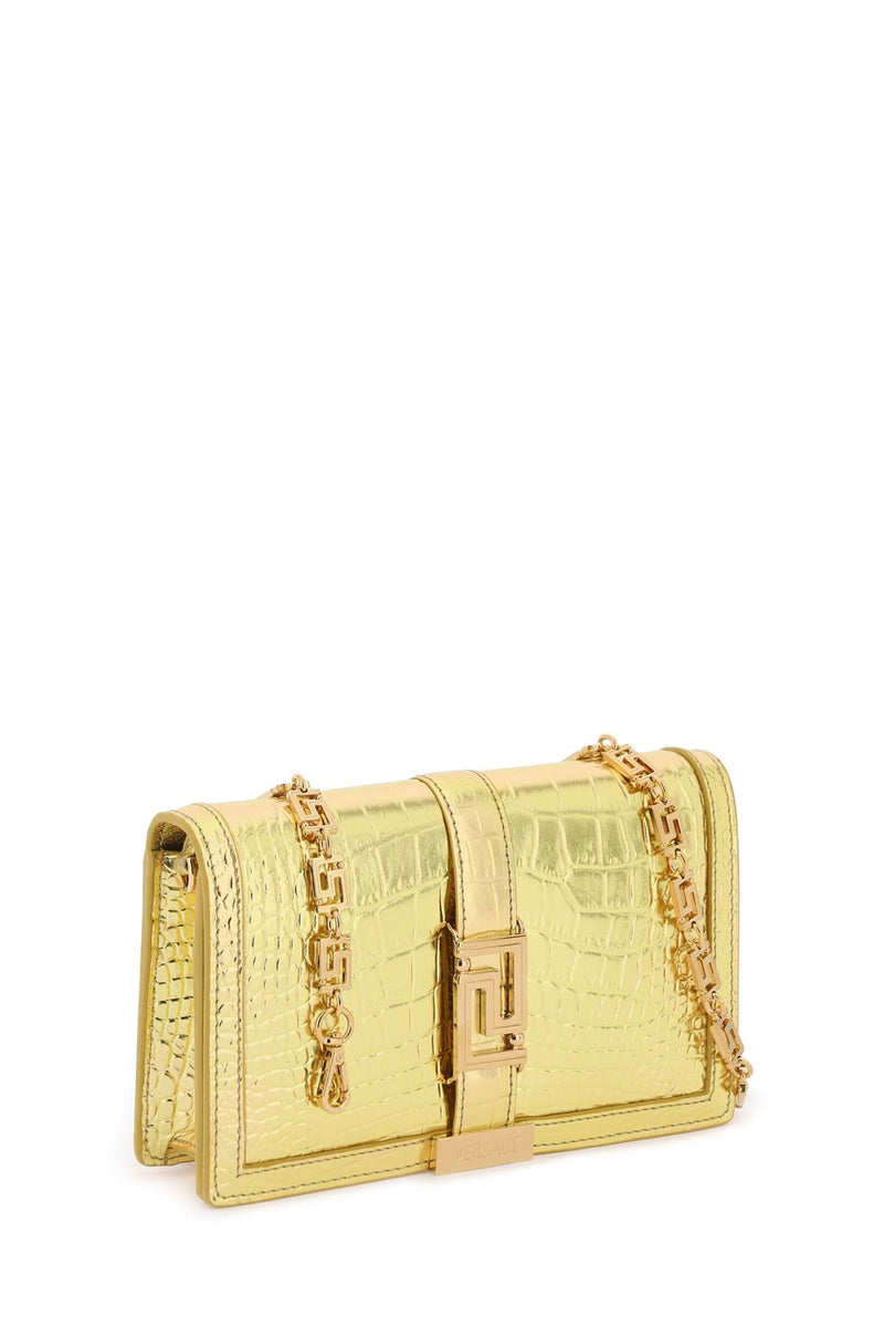 Versace Croco-embossed Leather Greca Goddes Crossbody Bag - Women