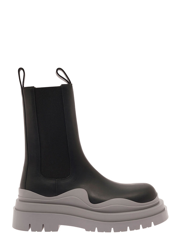 Bottega Veneta chelsea Tire Black Boots With Grey Rubber Sole In Leather Woman - Men