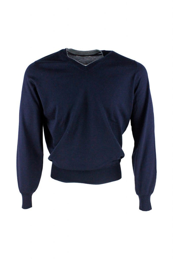 Brunello Cucinelli Cashmere And Silk High V-neck Sweater - Men