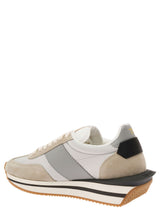 Tom Ford james Beige And Silver Low Top Sneakers With Logo Detail In Lycra And Suede Man - Men