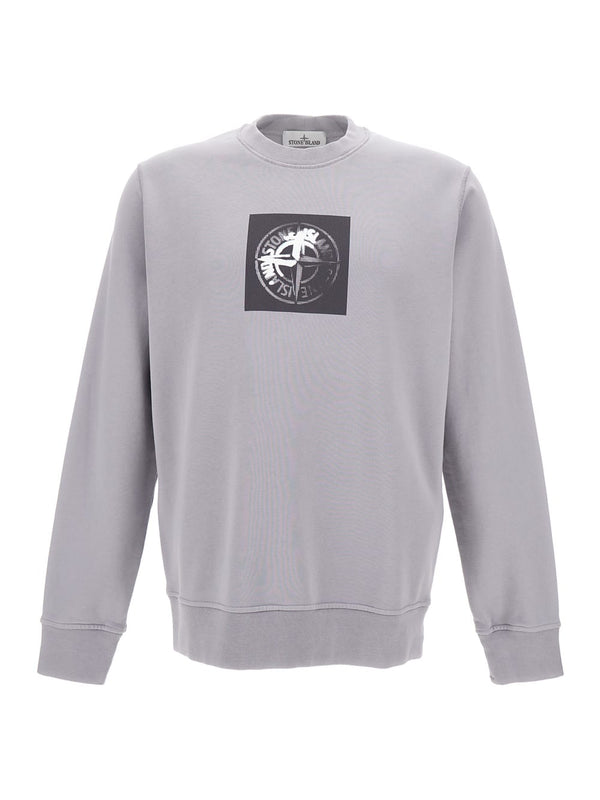 Stone Island Grey Crewneck Sweatshirt With Logo Print In Cotton Man - Men