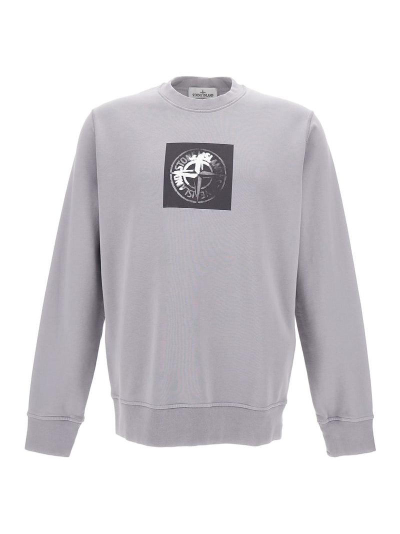 Stone Island Grey Crewneck Sweatshirt With Logo Print In Cotton Man - Men