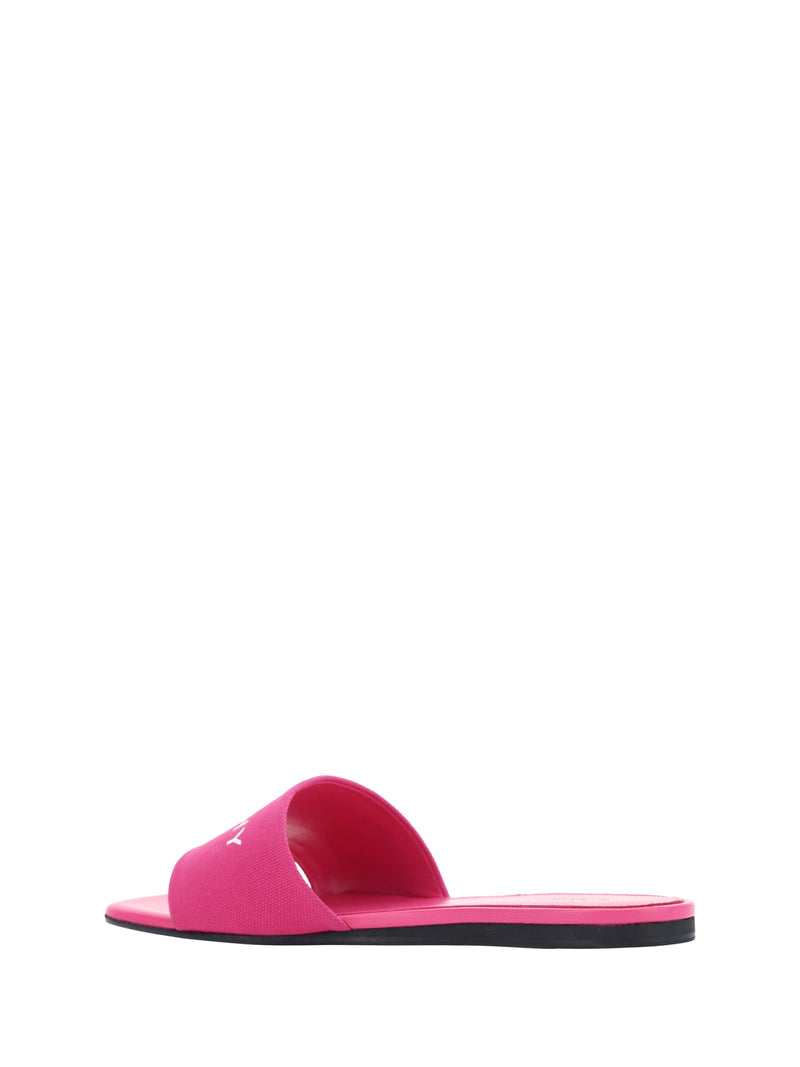 Givenchy Flat Mules In Neon Pink Canvas - Women