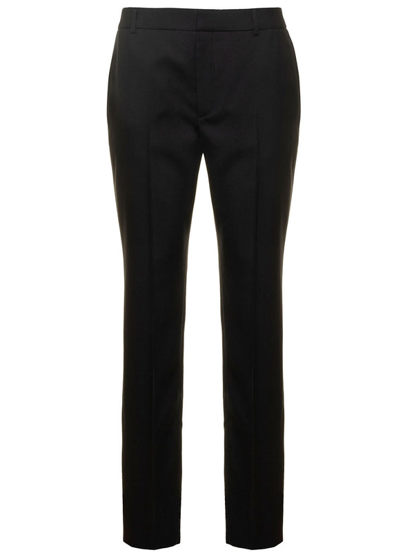 Saint Laurent Black Slim Pamts With Welt Pockets In Wool Woman - Women