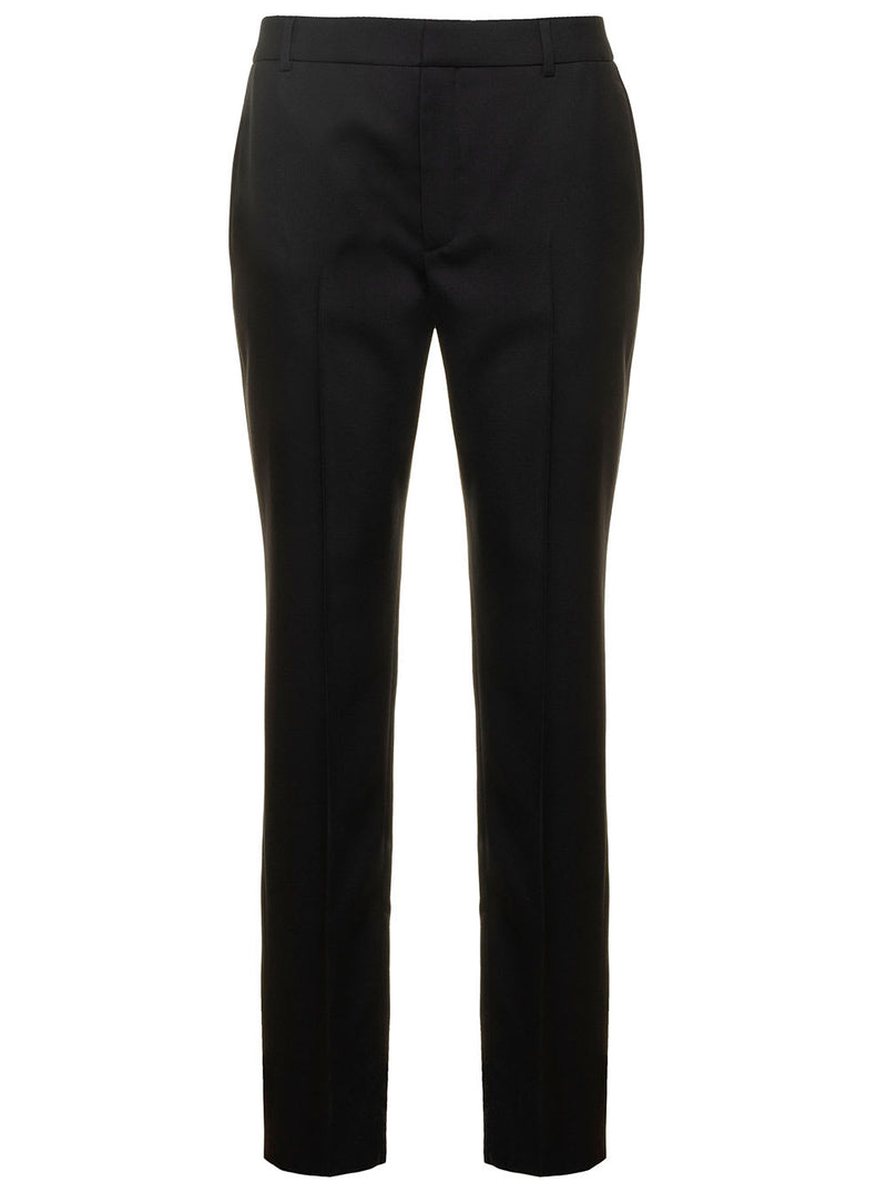 Saint Laurent Black Slim Pamts With Welt Pockets In Wool Woman - Women