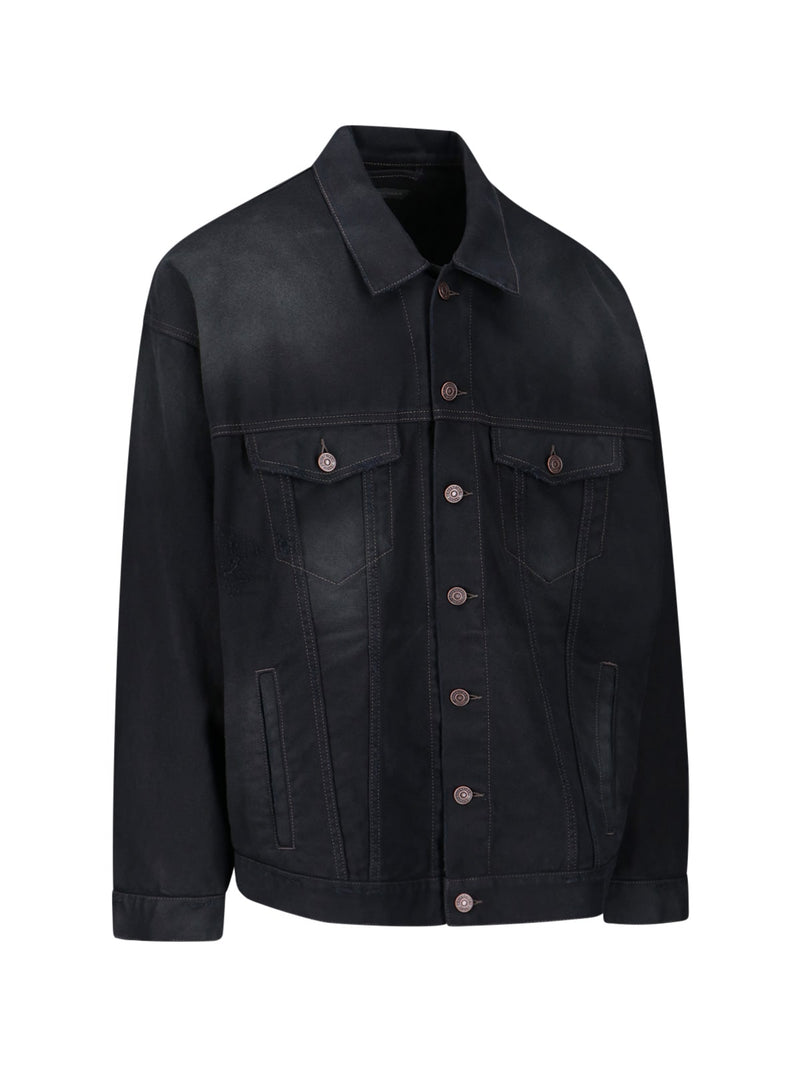 Balenciaga Oversized Black Jacket With Obscured Logo In Cotton Denim Man - Men