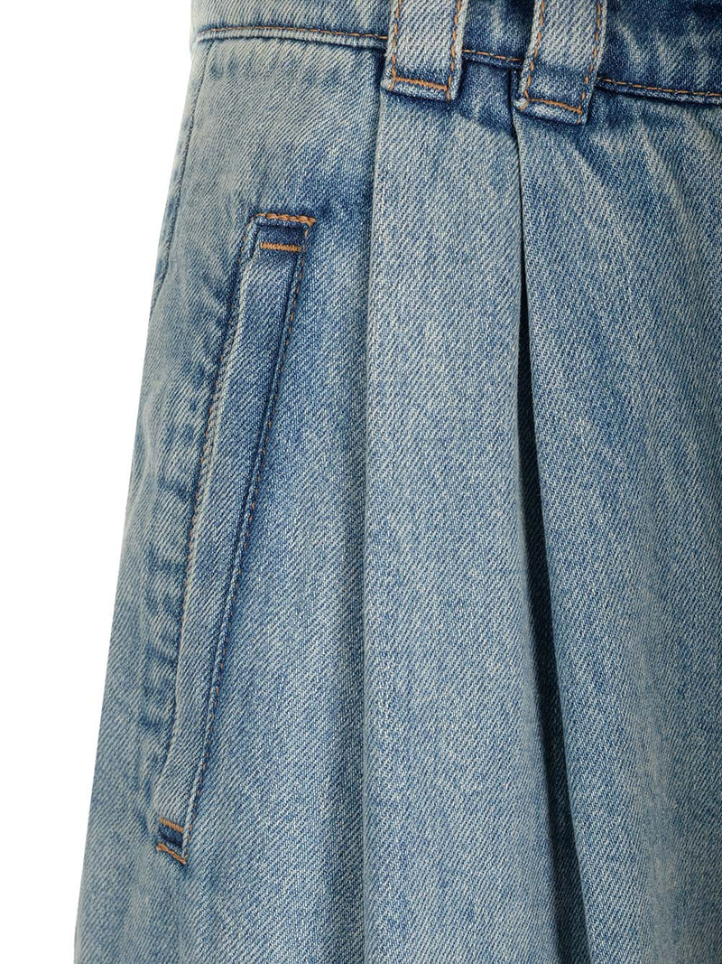Brunello Cucinelli Baggy Wide Trousers In Soft Denim - Women