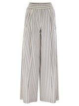 Brunello Cucinelli Loose Track Trousers In Wrinkled Cotton Linen Poplin - Women