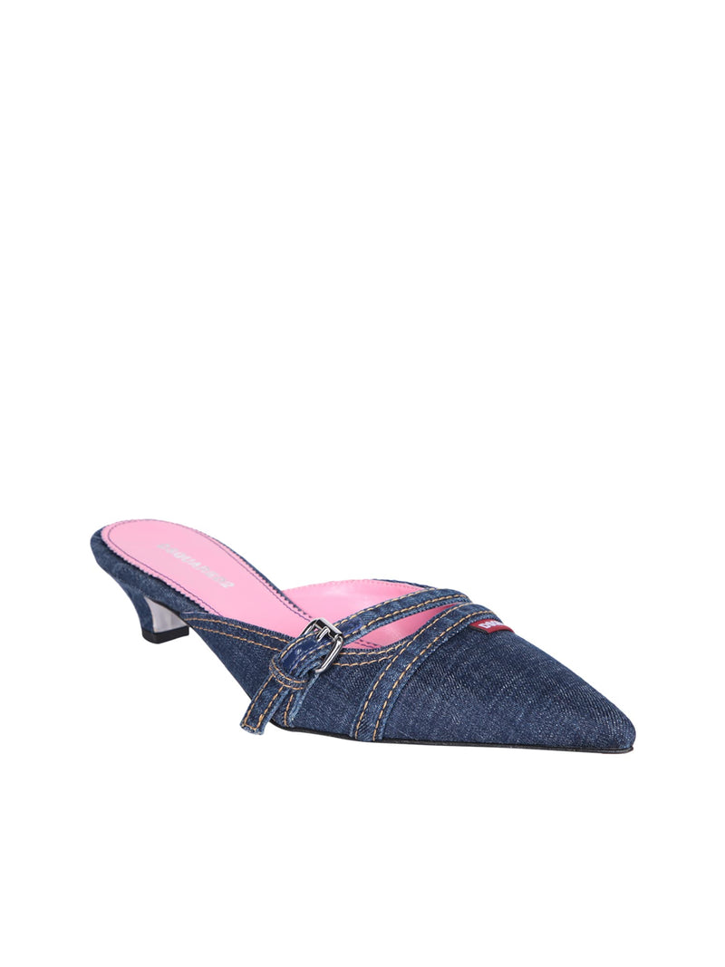 Dsquared2 Kitten Heel Blue Mules - Women