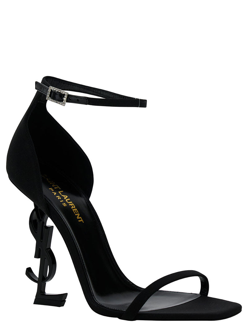 Saint Laurent opyum 110 Black Sandals With Monogram Heel In Crepe De Chine Woman - Women