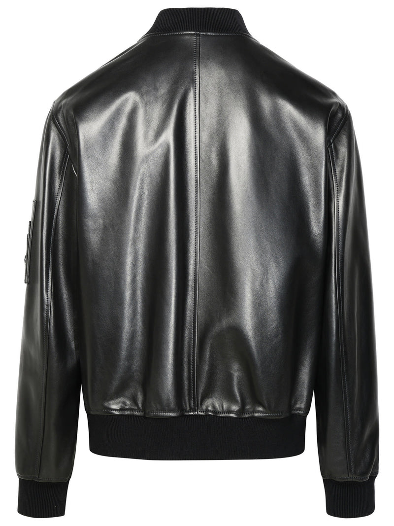 Versace Black Leather Bomber Jacket - Men