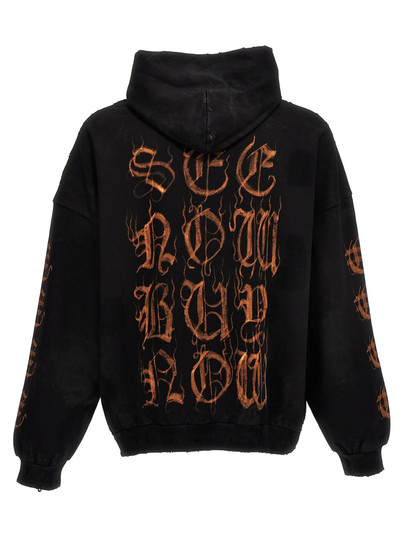 Balenciaga Black Hooded Sweatshirt And heavy Metal Motif Logo In Cotton Man - Men