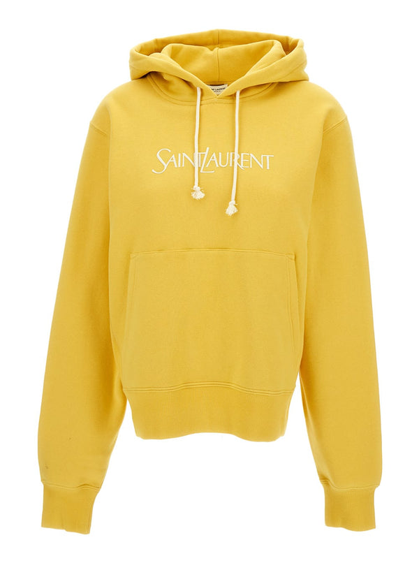 Saint Laurent Yellow Hoodie With Logo Embroidery In Cotton Woman - Women