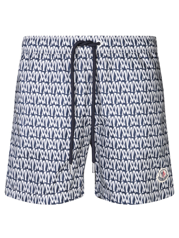 Moncler Monogram Print Blue Swimsuit - Men