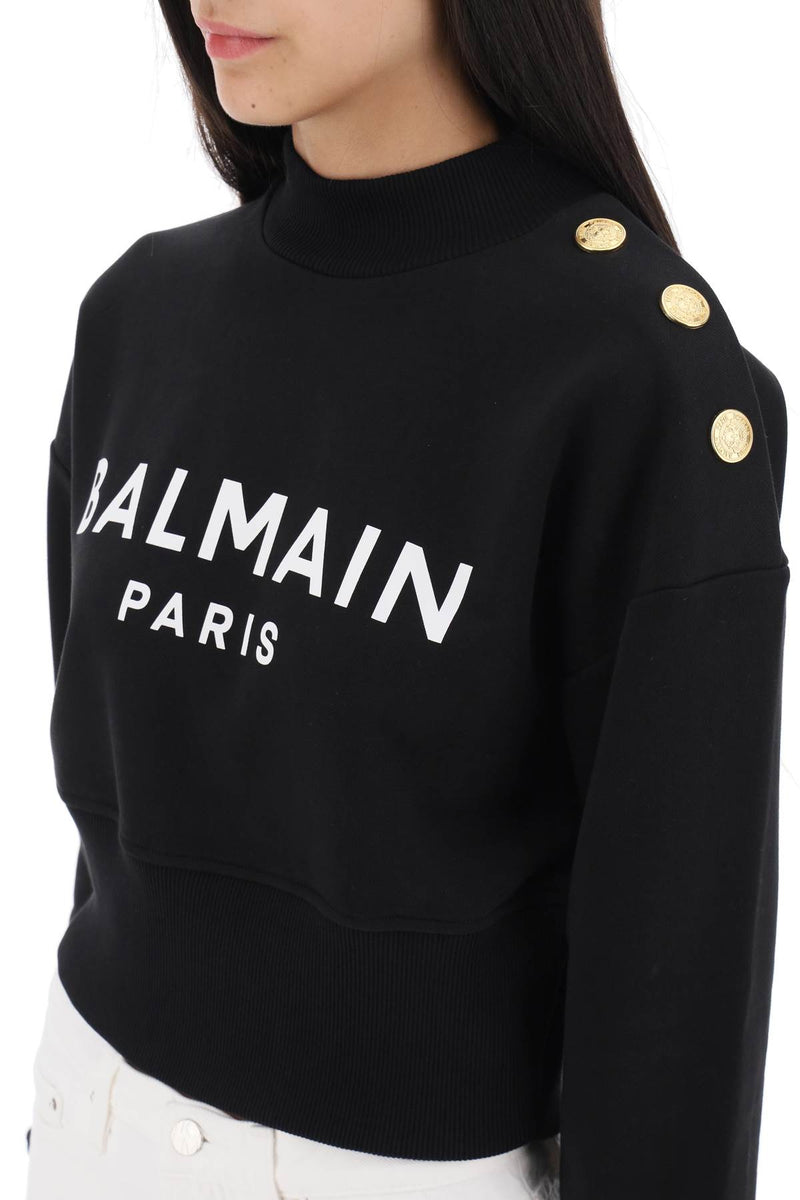 Balmain Cropped Sweatshirt With Logo Print And Buttons - Women