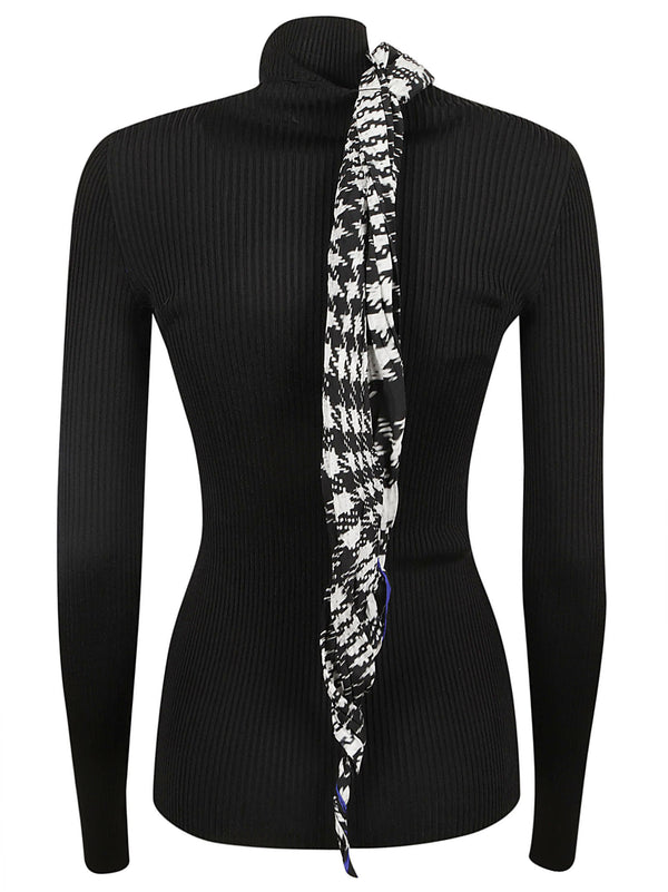 Burberry Scarf-detailed High-neck Ribbed Jumper - Women