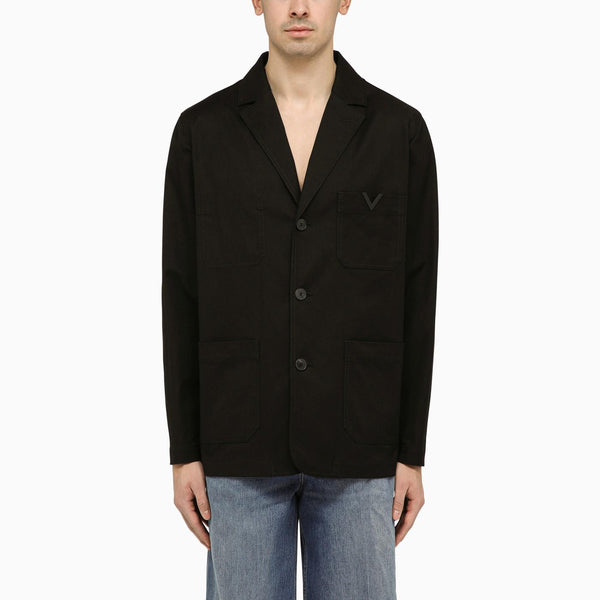 Valentino Black Single-breasted Jacket With V Detail - Men