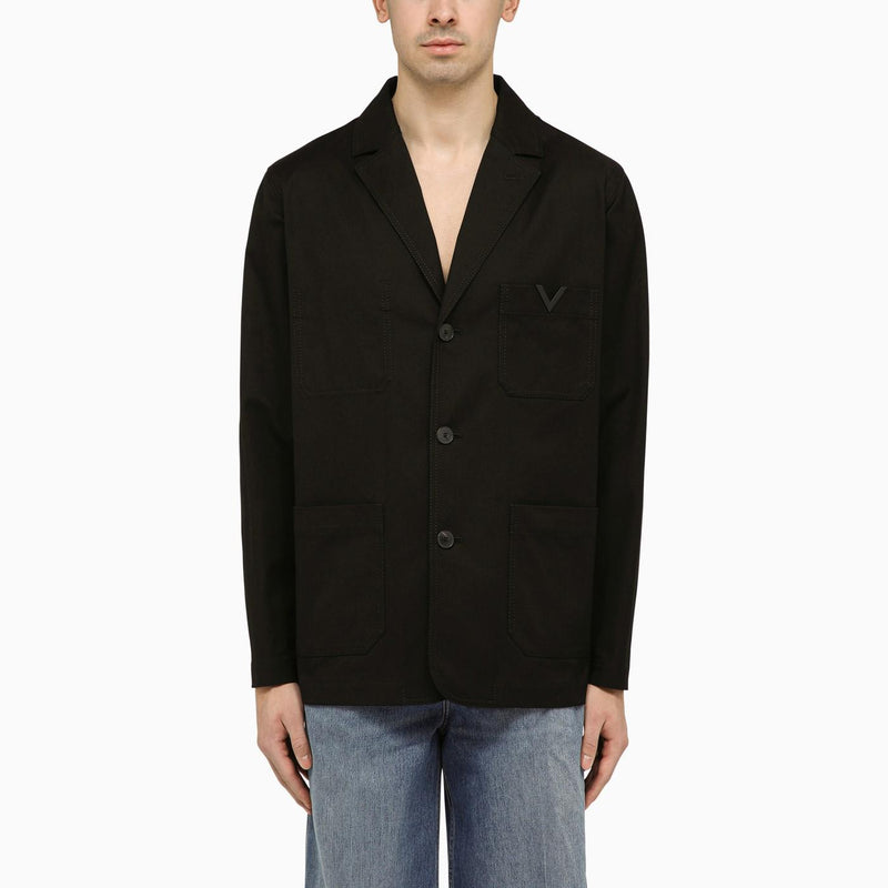 Valentino Black Single-breasted Jacket With V Detail - Men