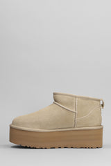 UGG Classic Ultra Mini P Low Heels Ankle Boots In Beige Suede - Women