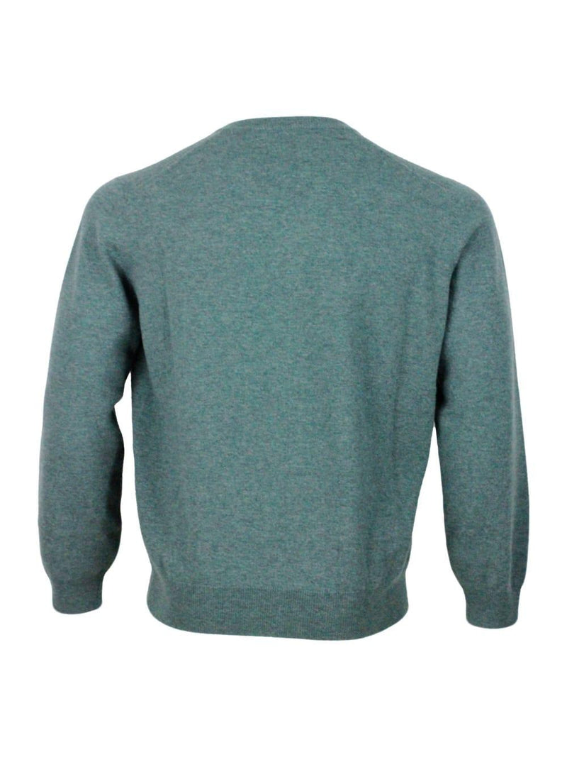 Brunello Cucinelli Long-sleeved V-neck Sweater In Fine 100% Cashmere With Contrasting Piping On The Cuff - Men - Piano Luigi