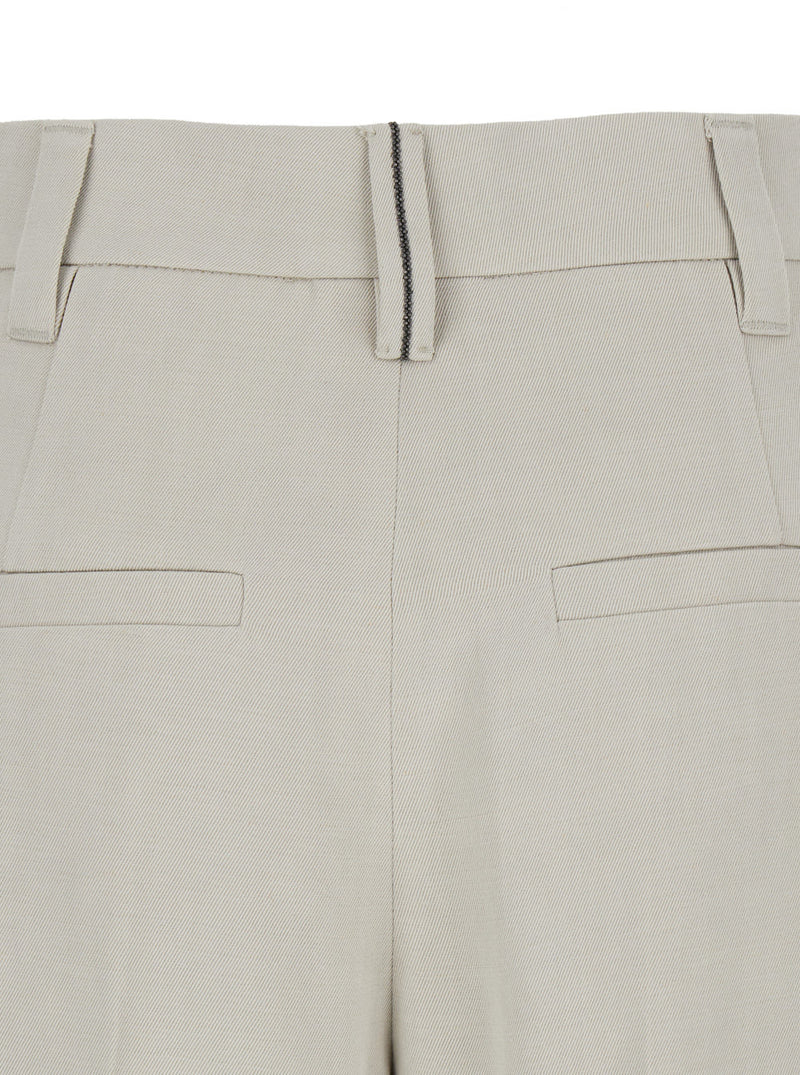 Brunello Cucinelli White Monili Embellished Trousers In Linen Blend Woman - Women