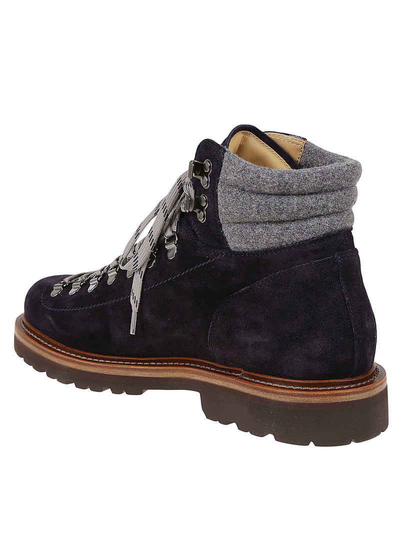 Brunello Cucinelli Boot Mountain Shoe In Soft Suede Leather And Virgin Wool Felt Inserts. Closure With Laces - Men