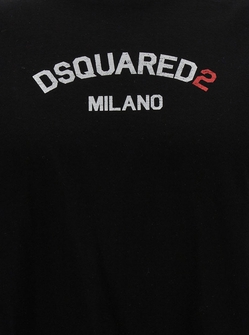 Dsquared2 Black Relaxed T-shirt With Logo Lettering Embroidery In Cotton Man - Men