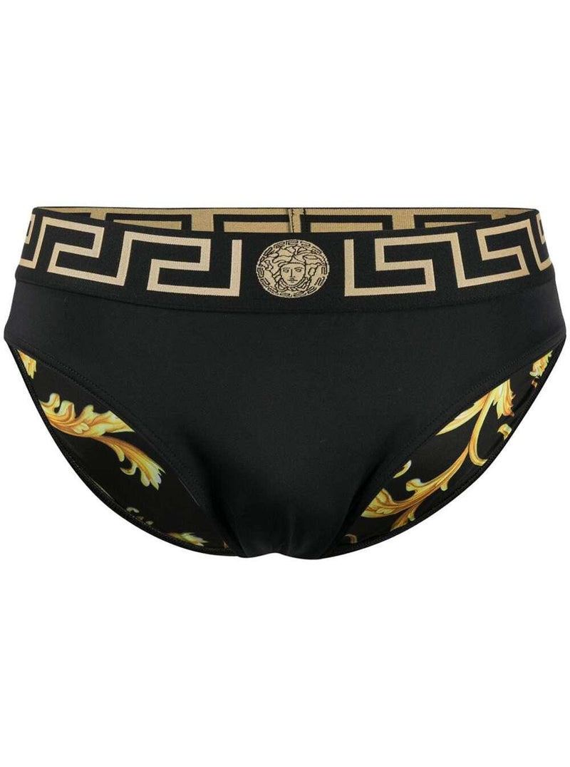 Versace Swim Brief With Greca Motif In Black Technical Fabric Man - Men - Piano Luigi