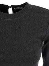 Brunello Cucinelli Ribbed Stretch Cotton Jersey T-shirt With Jewellery - Women