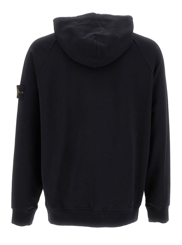 Stone Island Black Hooded Sweatshirt With Logo Application On Sleeve In Cotton Blend Man - Men