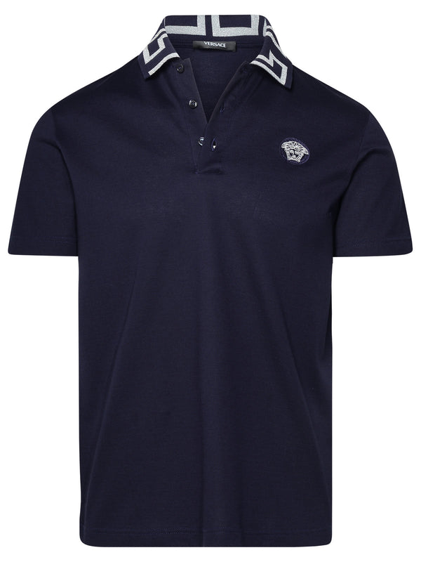 Versace Polo Shirt In Blue Cotton - Men