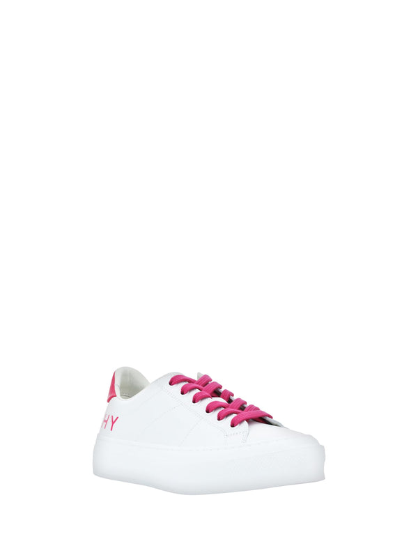 Givenchy City Sport Sneakers In White/neon Pink Leather - Women