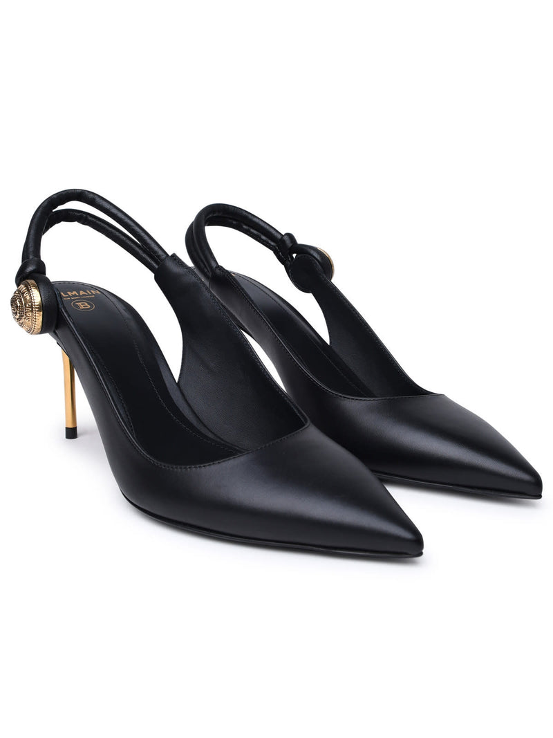 Balmain Black Leather Sling Back - Women