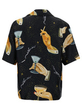 AMIRI champagne Black Bowling Shirt With Graphic Print In Silk Man - Men