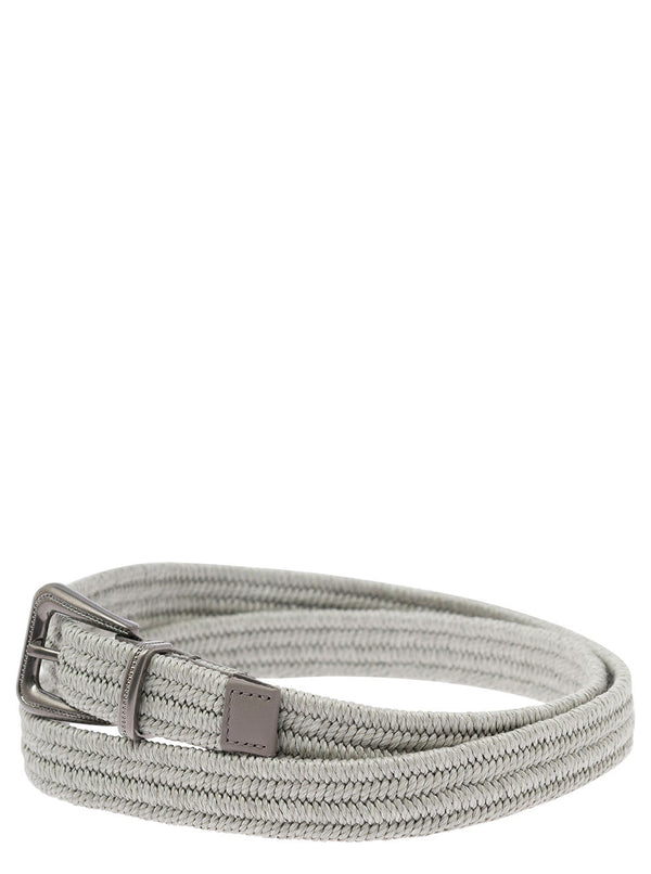 Brunello Cucinelli Grey Buckle-fastening Woven Belt In Linen Woman - Women